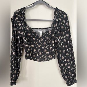 Long sleeve linen floral blouse